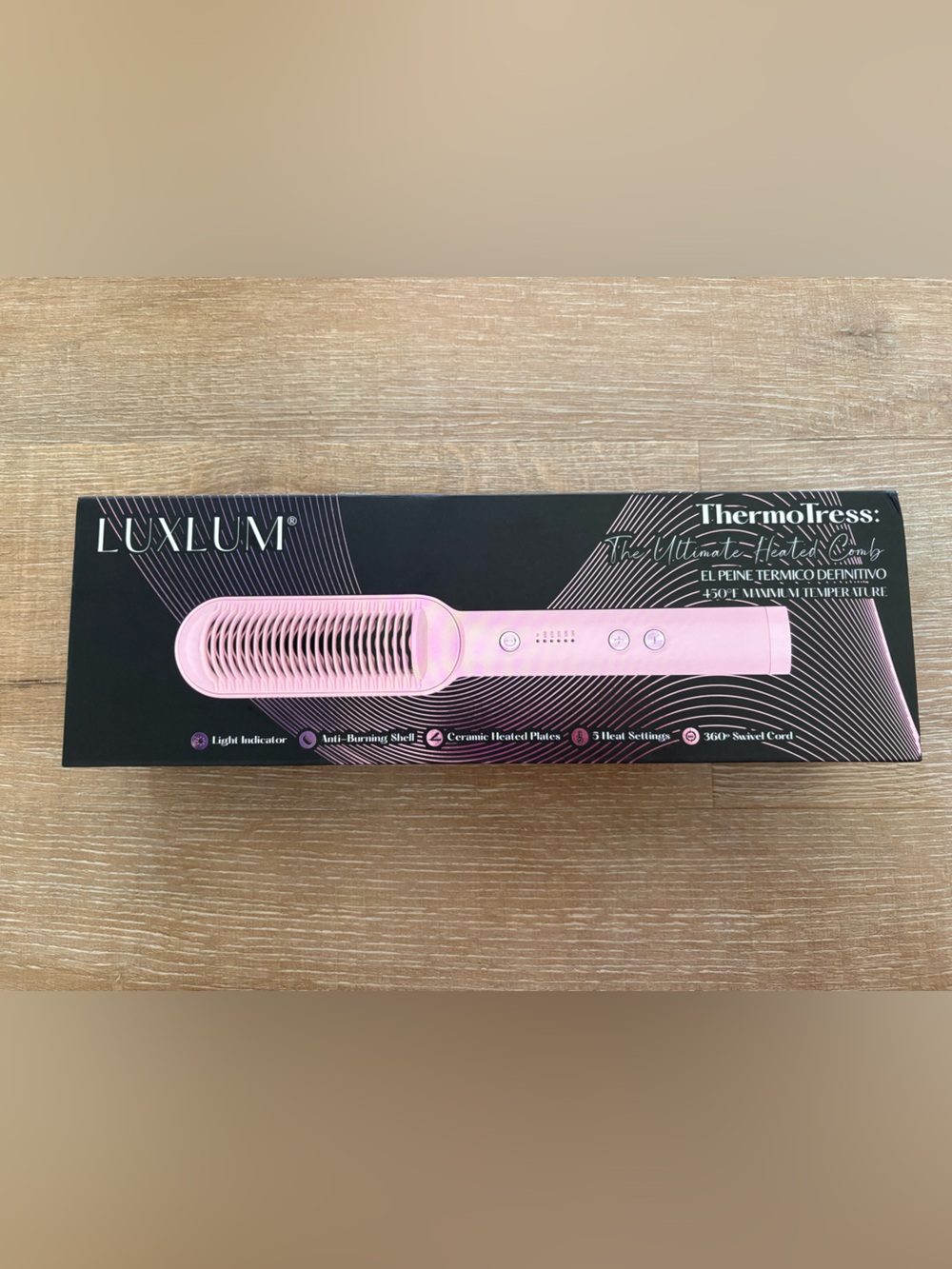 LUXLUM ThermoTress Pink Heated Hair Brush - Smooth & Style